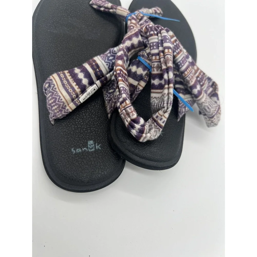 Sanuk Yoga Sling Sandals‎ Women's Size 4-5 Purple Multi Geometric Pattern Flip